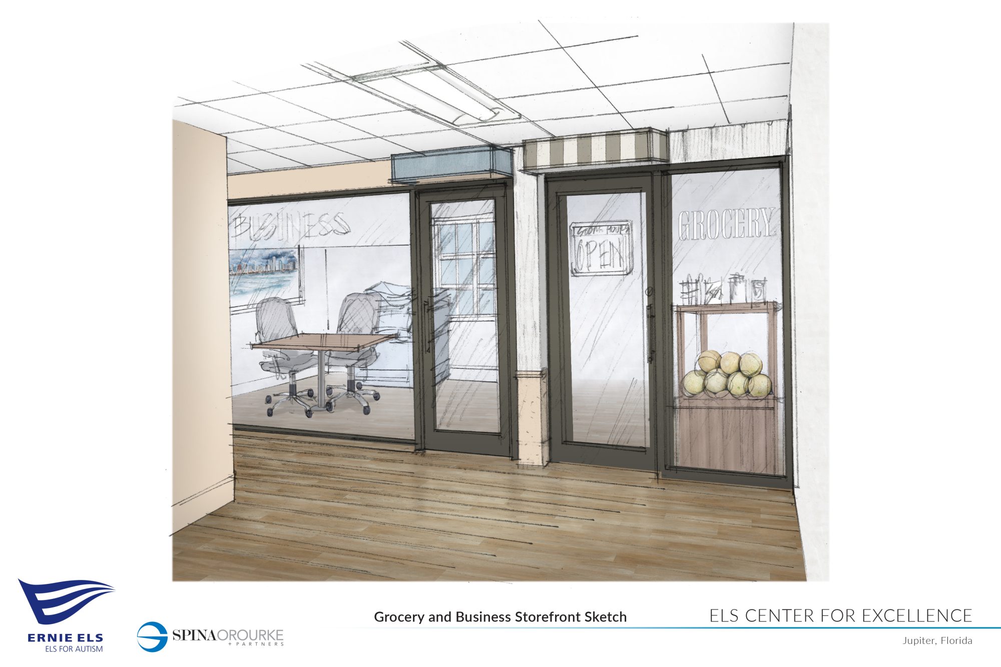 Adult Services Building - Grocery and Storefront Rendering